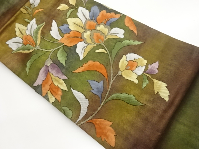 引箔花葉模様織出し名古屋帯